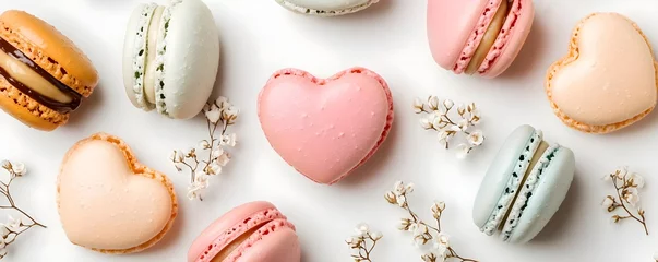 pastel macarons & flowers flatlay - flatlay photography