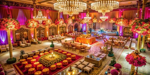 Lavish Indian Wedding Reception Interior Decoration Aerial View