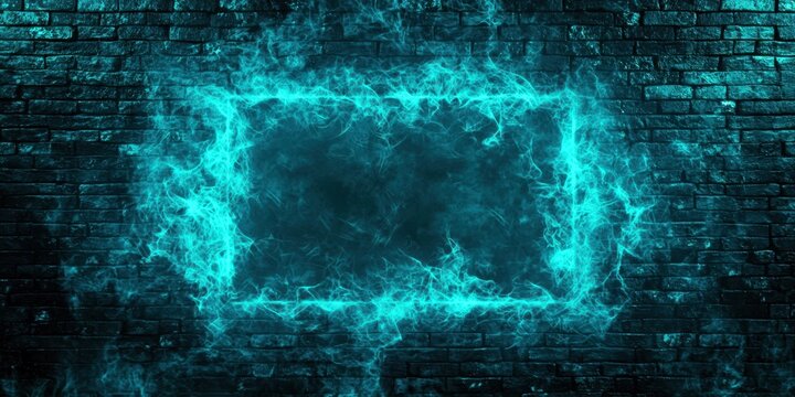 Blue brick wall with a blue hole in it - Powered by Adobe