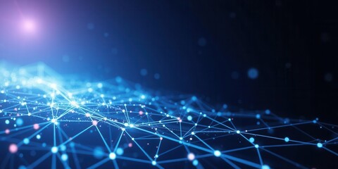 Abstract Digital Background with Network Connections and Geometric Shapes in Blue and Purple Tones, Ideal for Technology Themed Projects and Presentations