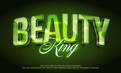 &rdquo;Beauty King&rdquo; Editable title logo text style effect in green glowing glass neon, sans serif typeface
