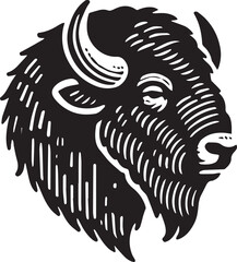 Black and white silhouette of a bison head 