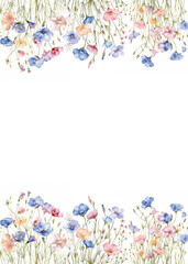 Obraz premium botanical frame of wildflowers on a white watercolor background