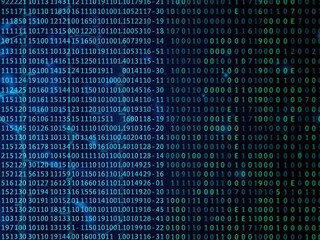 Abstract digital background with random numbers and binary code patterns in green and blue colors for technology and data representation imagery.