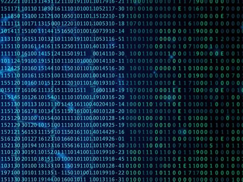 Abstract digital background with random numbers and binary code patterns in green and blue colors for technology and data representation imagery.