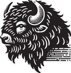 Black and white silhouette of a bison head 