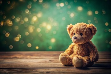 Obraz premium Lonely Teddy Bear: Sadness and Isolation Conceptual Photography - Green Background