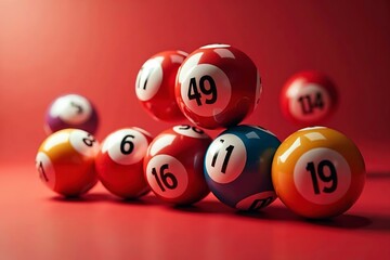 red raffle game with different colored balls for bingo and lottery games