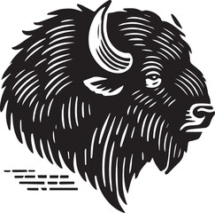 Black and white silhouette of a bison head 