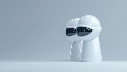 Two white futuristic robots with sleek designs placed on a minimalist background.
