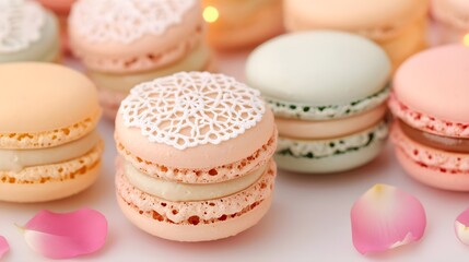 pastel macarons with lace detail, sweet treats - pastel colors