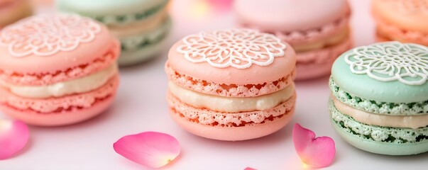 Obraz premium pastel macarons with lace design, sweet treats - pastel colors