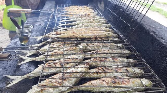 Grilled saltwater Fish on Charcoal Grill