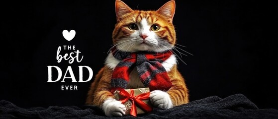 Adorable Ginger Cat Celebrates Fathers Day with Gift, Best Dad Ever