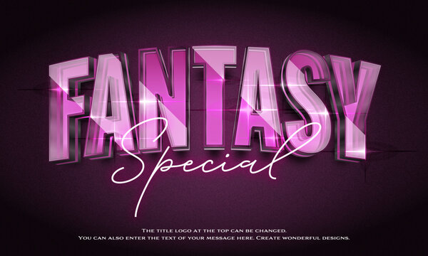 &rdquo;Fantasy Special&rdquo; Editable title logo text style effect in purple glowing glass neon, sans serif typeface
