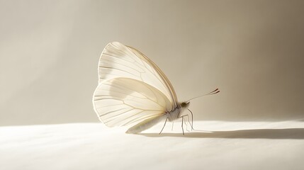 A single, delicate butterfly perched on a smooth white surface