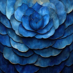 Fototapeta premium A stunning abstract design featuring layered blue petals, creating an intricate flower-like pattern with a golden edge for a touch of elegance.