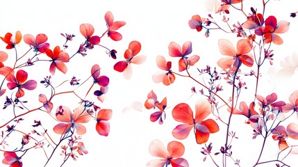 Vibrant Red Flowers on White Background Botanical Artwork