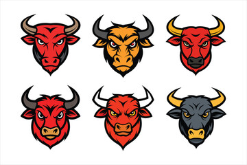  A set of Bull head mascot logo vector illustration.