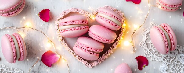 Fototapeta premium pink macarons heart valentine's dessert - valentine's day