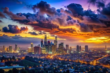 Obraz premium Los Angeles Night Sky: Dramatic Cloudscape Over Cityscape - Brand Strategy Presentation Background