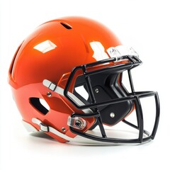 Fototapeta premium Football helmet in vibrant orange color designed for competitive play and safety during games