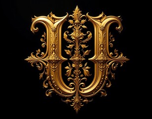 Golden Ornate Letter U: A 3D Render of Exquisite Gothic Design