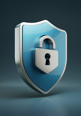 Secure Data Protection Blue Shield with Lock Icon