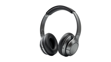 Black Headphones Isolated on a Transparent Background (PNG).