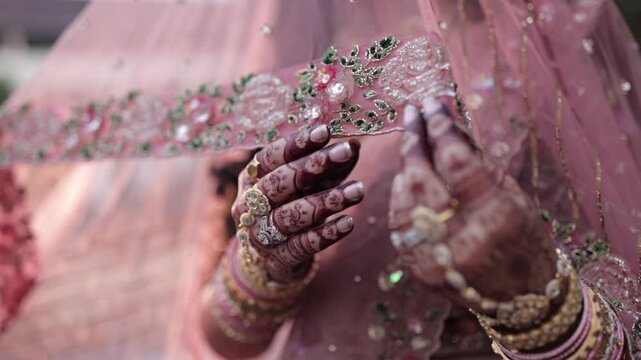 A Slow Motion Shot of an Indian Bride showing her Bridal Jewellery at her Indian Wedding in India
