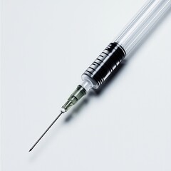 Fototapeta premium Close-Up of a Precision Syringe with Needle Point, Ideal for Medical Illustrations and Health-Related Concepts in Clinical Settings and Medical Training Resources