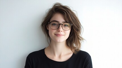 Fototapeta premium Happy Young Woman Wearing Optical Glasses and Smiling Joyfully