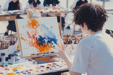 Art class with anime friends creativity hub slice of life manga style high detail colorful environment