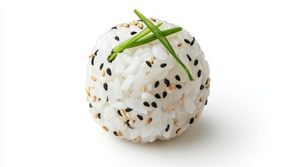 Delicious Sushi Rice Ball with Sesame Seeds and Fresh Chives