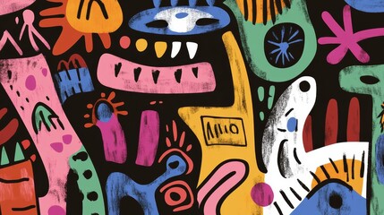 Fototapeta premium abstract monster design colorful funny sketch paint whimsical bizarre illustration artful design, unique colorful and grungy texture