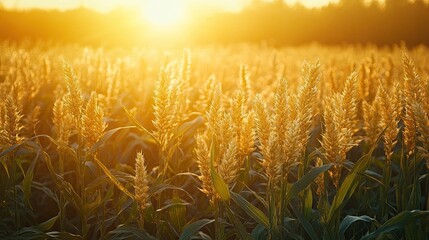 Jowar grain sorghum crops are growing on a field with lots of copy space