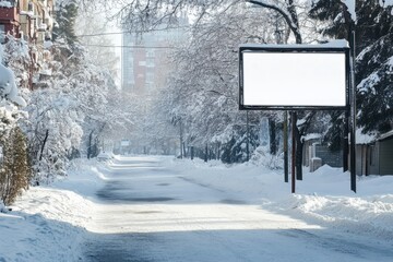 Blank White Billboard on a Snowy Street for Advertising Opportunities