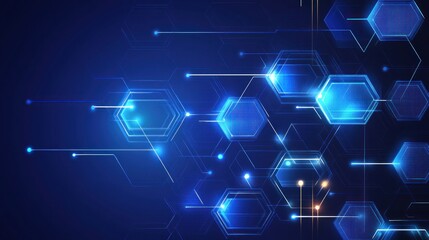 Obraz premium Abstract digital background featuring glowing hexagons and lines in a blue color scheme.