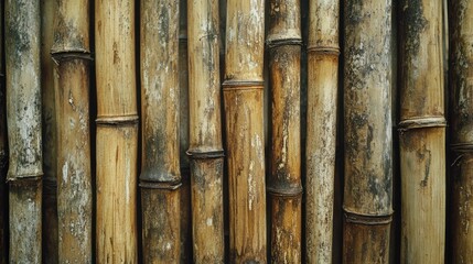 Fototapeta premium Close-up of a Weathered Bamboo Wall