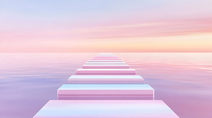 Pastel Steps to Serenity, Tranquil Water, Pink Sky