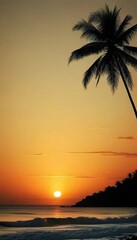Silhouetted Palm Trees at Sunset, Tropical Beach Scene