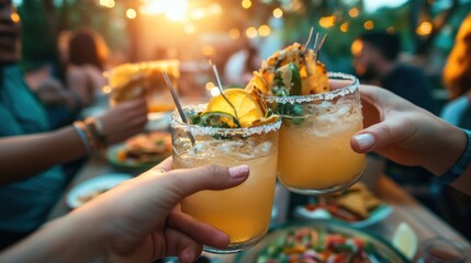 Toasting with Refreshing Cocktails at a Lively Gathering