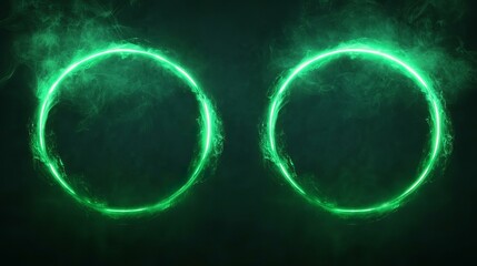 Green neon frames with smoke and sparkles.