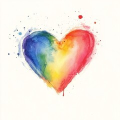 rainbow Watercolor illustration of the heart.