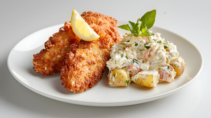Crispy Golden Schnitzel Garnished with Fresh Slice of Lemon