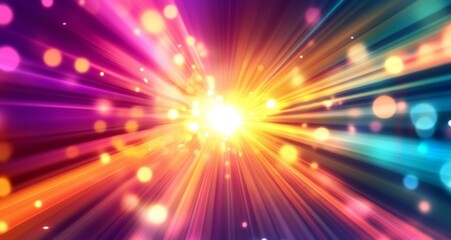 Fototapeta premium Futuristic colorful cyberpunk glowing light through the tunnel background.