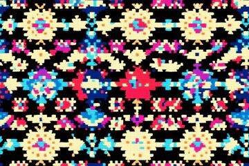 Seamless Linen Knit Textile Background with Colorful Geometric Patterns And Shapes