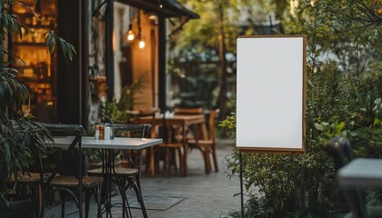 Restaurant marketing concept with white paper poster mockup outdoors