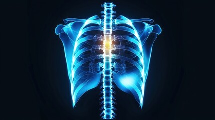 X-ray of a rib cage with visible flail chest fractures post-trauma