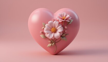 Pink Heart with Delicate Flowers: A Symbol of Love and Affection